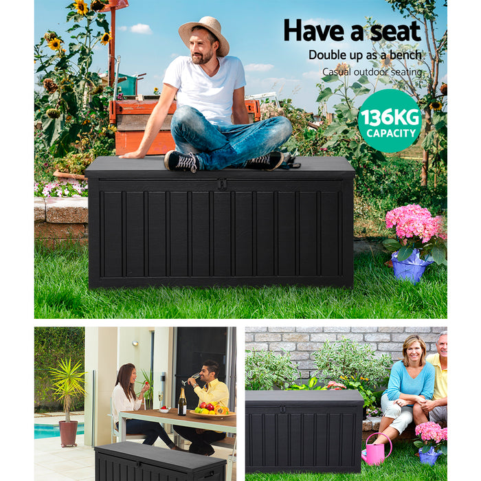 Outdoor Storage Box 240L Container Lockable Garden Bench Tool Shed Black