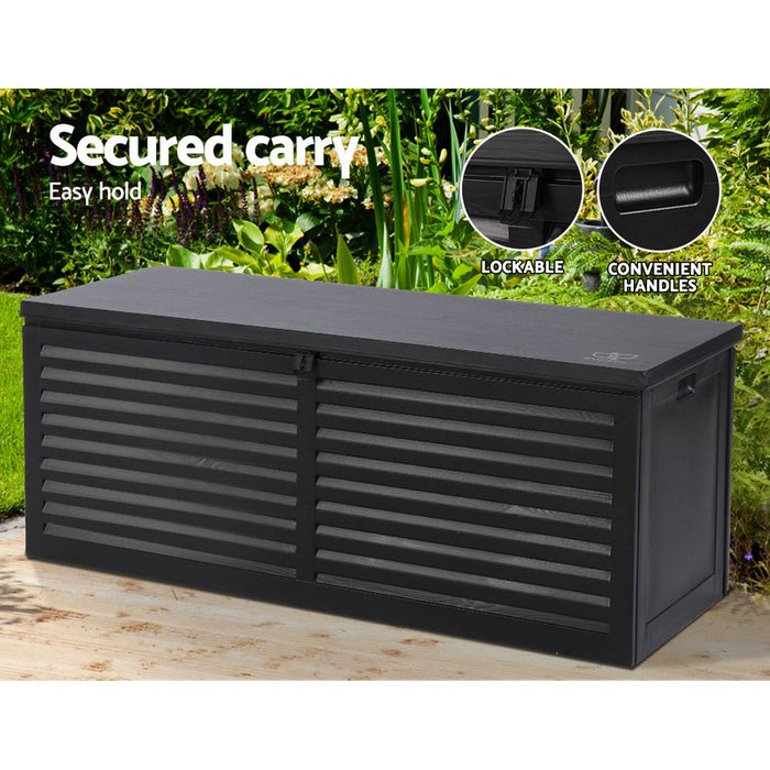 Outdoor Storage Box 390L Container Lockable Garden Bench Shed Tools Toy All Black