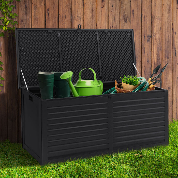 Outdoor Storage Box 390L Container Lockable Garden Bench Shed Tools Toy All Black