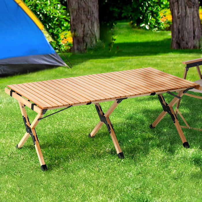 Outdoor Furniture Wooden Egg Roll Picnic Table Camping Desk 120CM