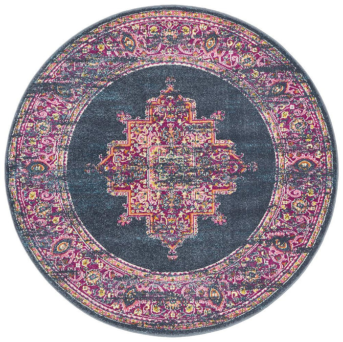 Babylon 211 Navy  Round Rug