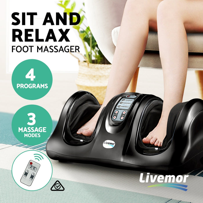 Foot Massager Shiatsu Massagers Electric Remote Roller Kneading - Black